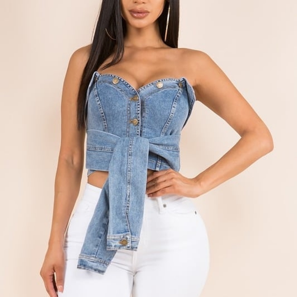 Tie Me Up Blue Jean Top